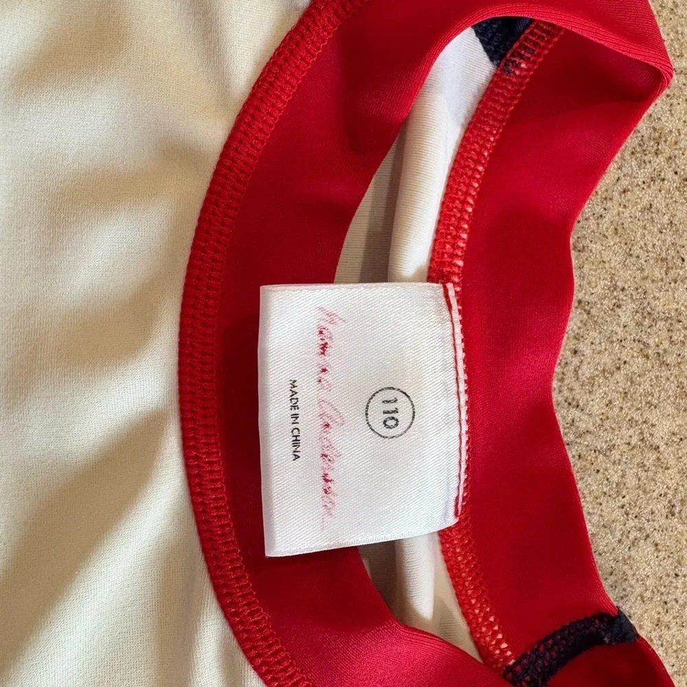 Hanna Andersson Red and White T-Shirt Swim Rashguard 3T/4T